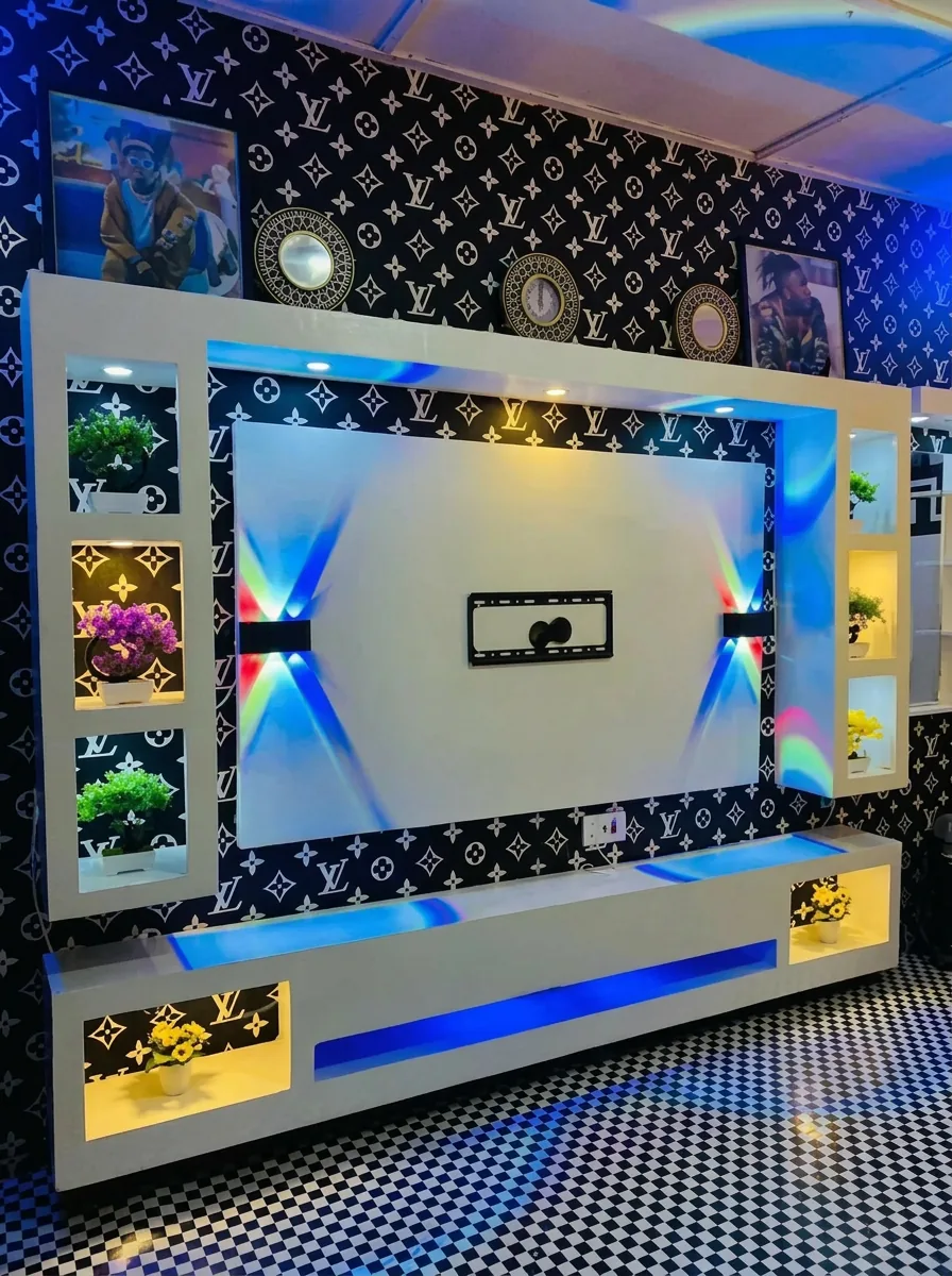 Designer LED TV Wall Unit — custom tv units by Kofi Serbeh Furniture