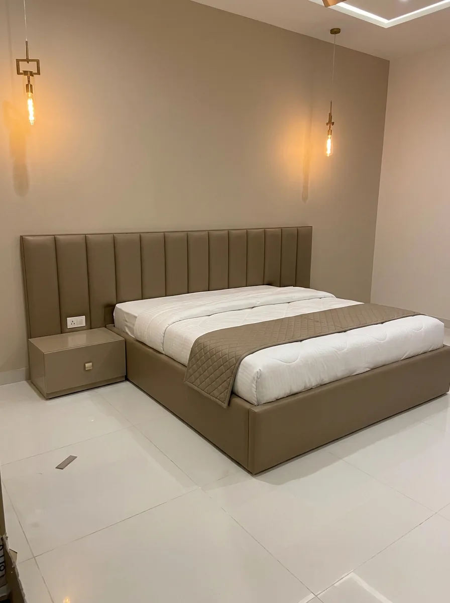 Taupe Channel Tufted King Bed project completed by Kofi Serbeh Furniture