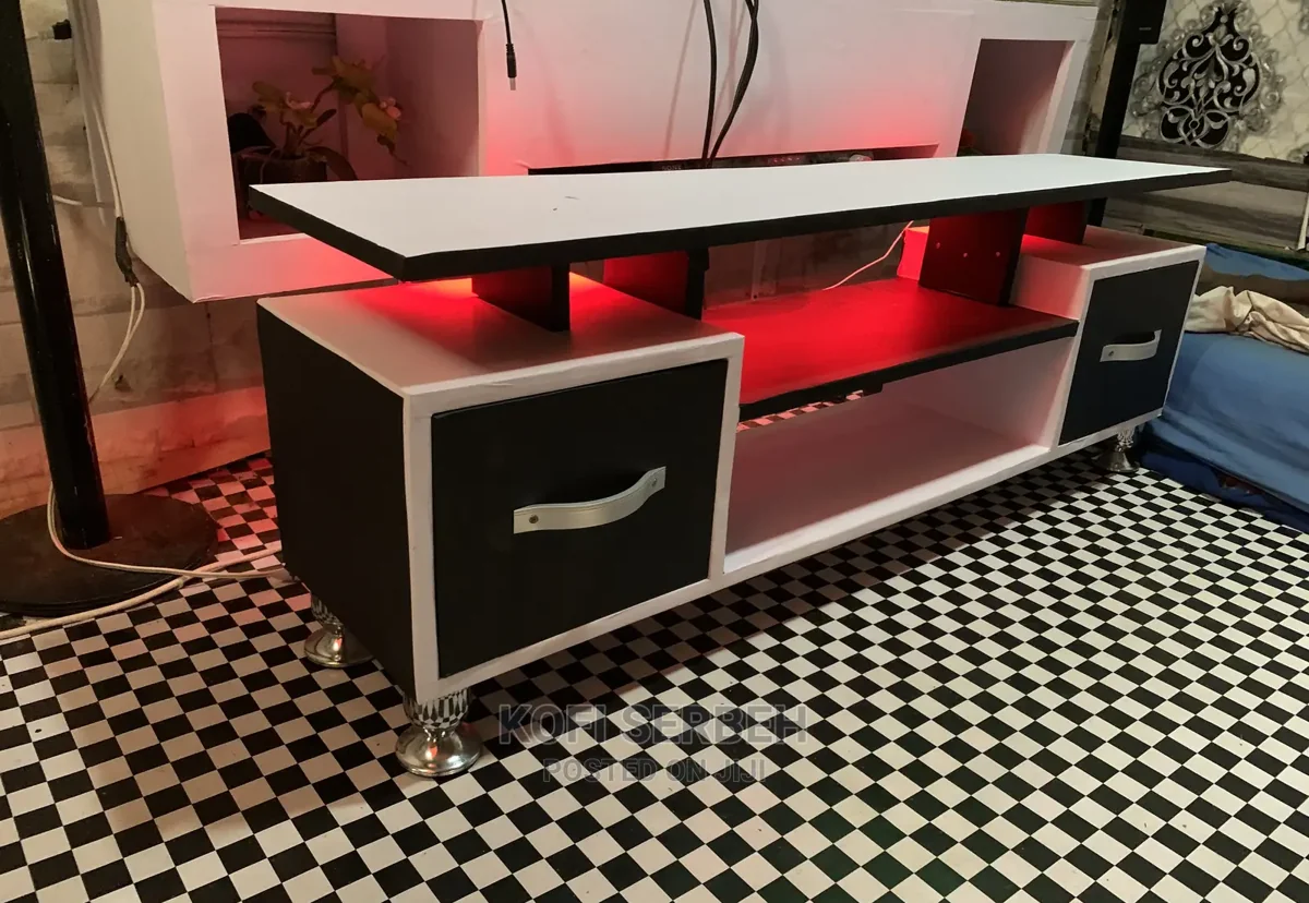 Black & White LED TV Console — custom tv units by Kofi Serbeh Furniture